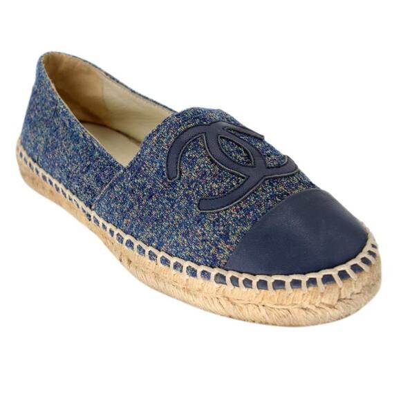 Chanel Espadrille 38 Wool Blue Tweed Cap Toe Cc Sandals CC-S0207P-C038 - Picture 6 of 11